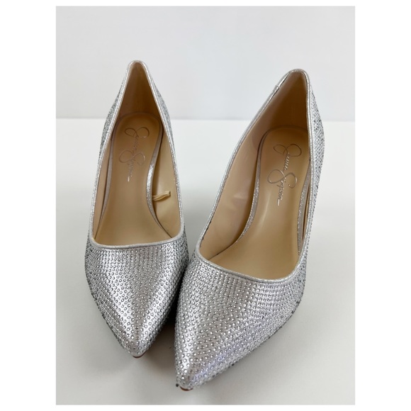 Jessica Simpson Evening Heels Sparkly Rhinestone Silver - Picture 10 of 15